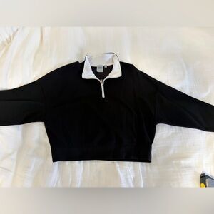 Ladies Black and White Quarter-Zip Sweatshirt